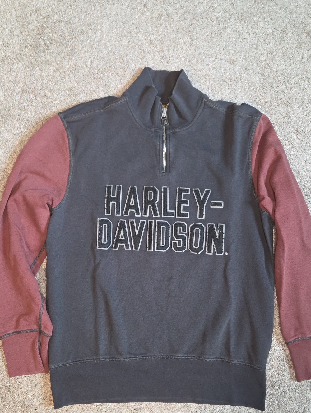 Harley-Davidson Black Body with Burgundy Sleeves Quarter Zip-Up Sweatshirt
